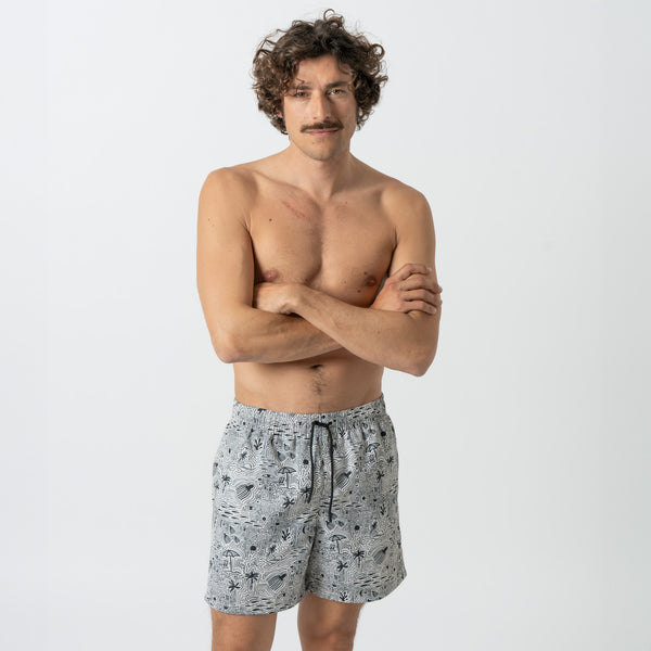 Beach Journal Swim Shorts - Off White Black