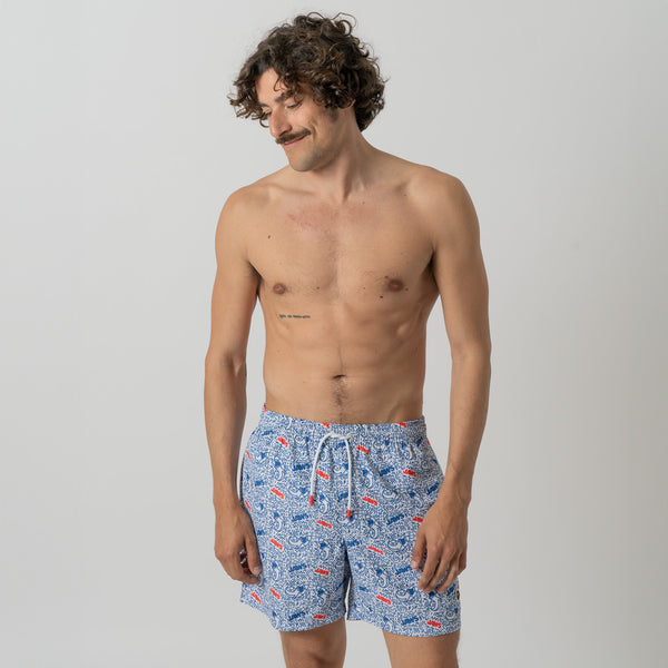 Jaws Swim Shorts - White Blue