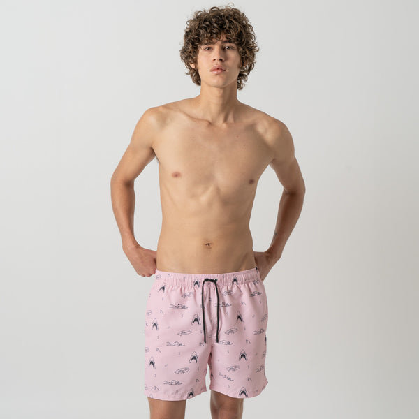 Shark and Swimmer Swim Shorts - Pink