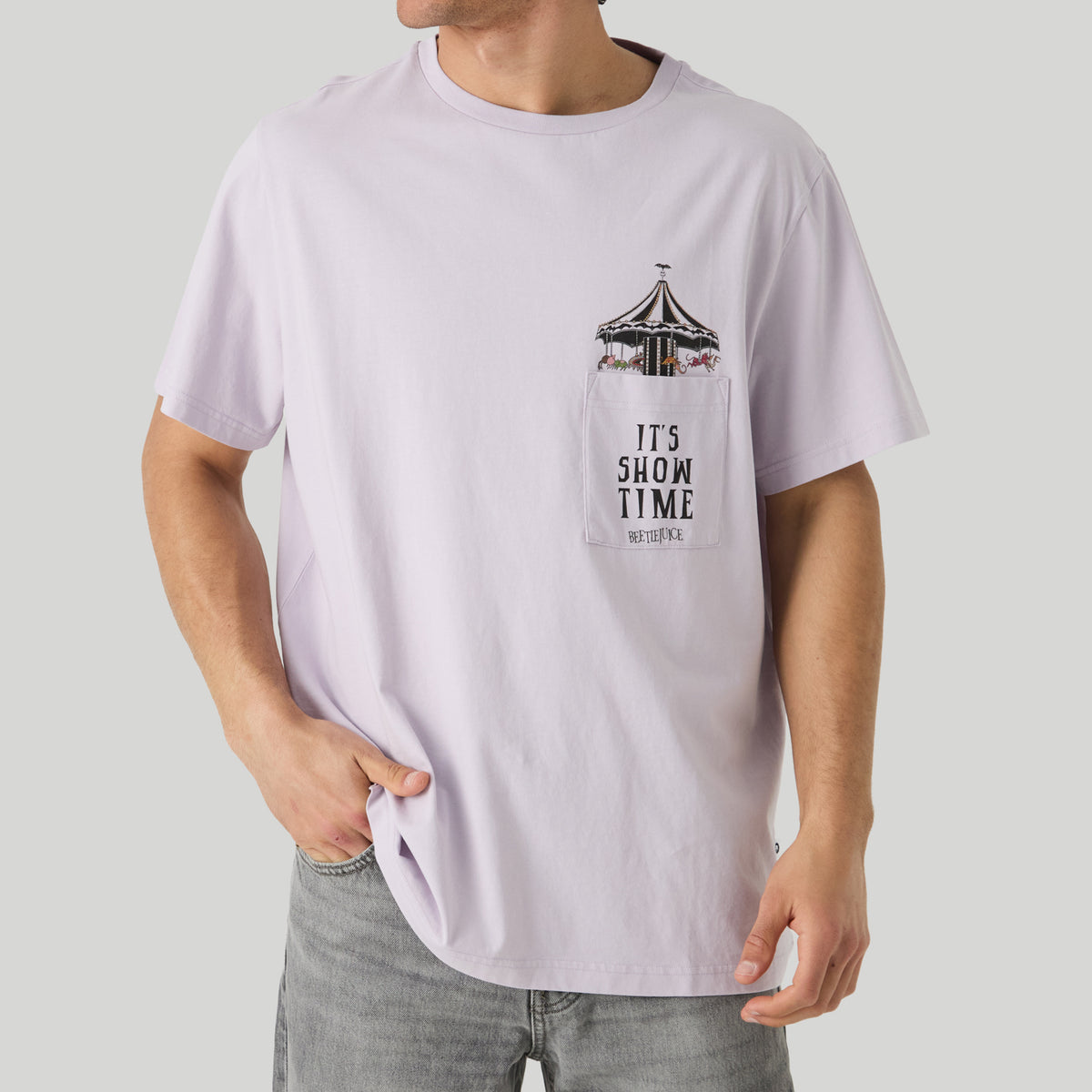 Beetlejuice It’s Show Time Pocket Tee - Purple