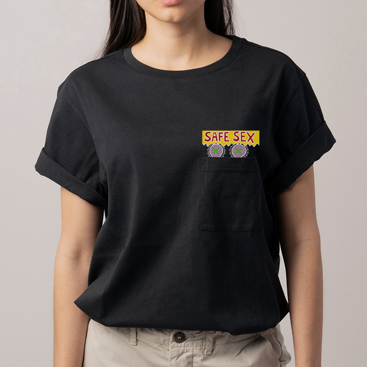 Keith Haring Safe Sex Pocket Tee - Black