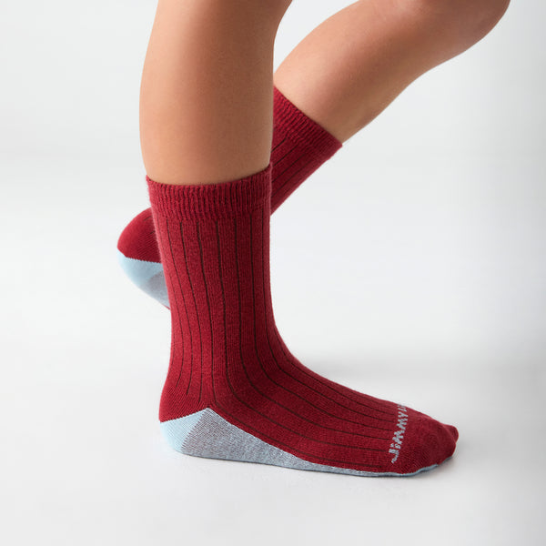 3 x Kids School Ribbed - Red